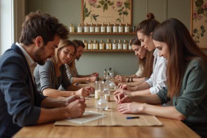 Groupe d adultes lors d'un atelier de parfum à Paris