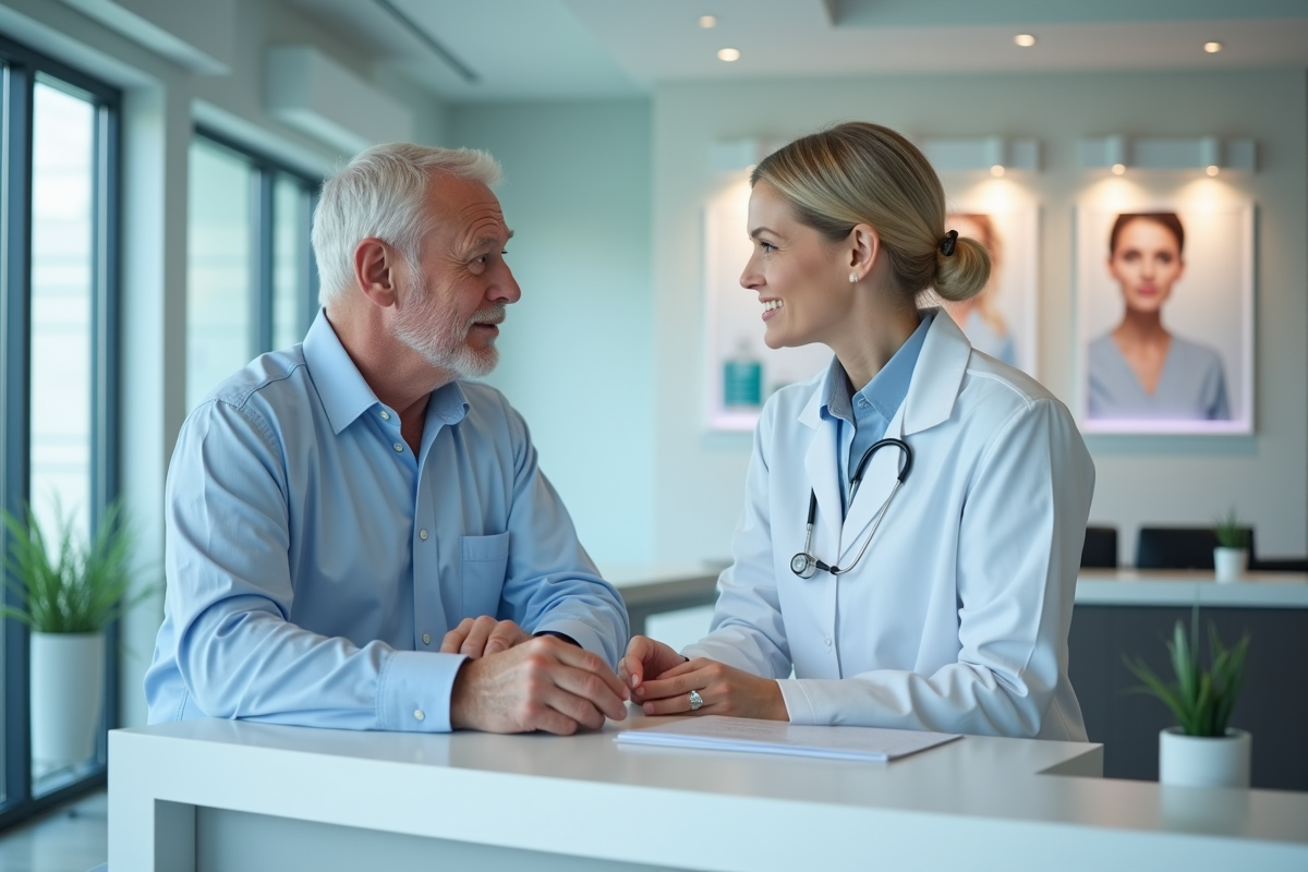 Homme consulte un dermatologue dans un cabinet moderne