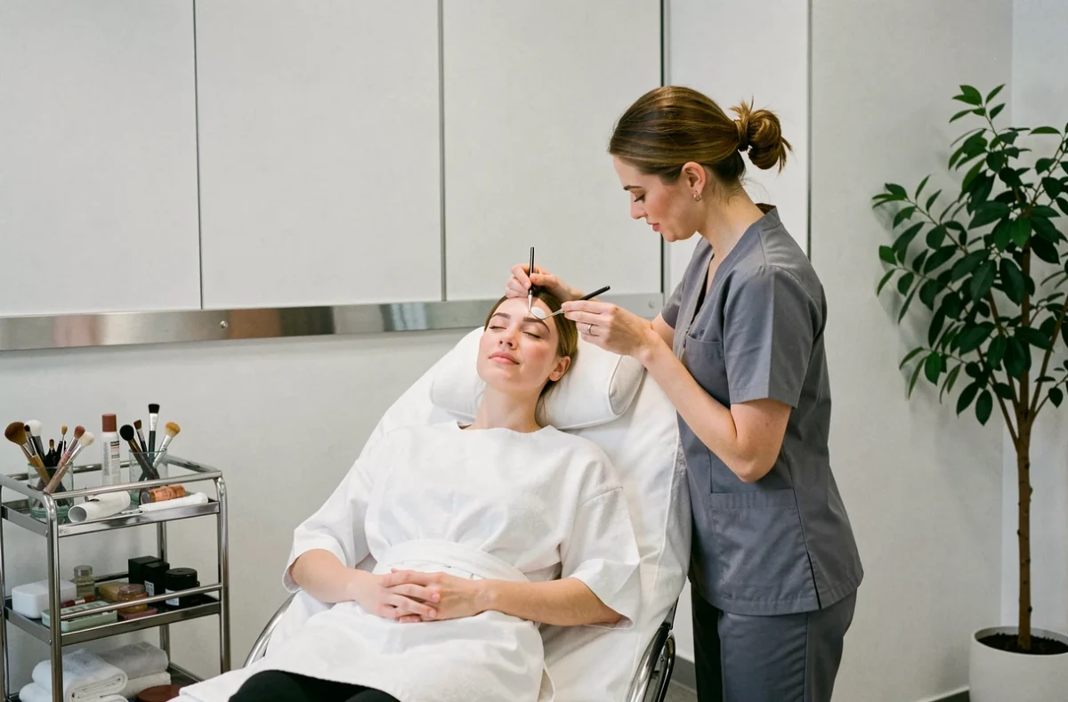 Soin sourcils réalisé dans un espace moderne de l'Esthetic Spa Concept à Lille, cadre minimaliste et professionnel