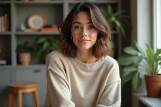 Portrait d'une femme aux cheveux ondulés et carré plongeant