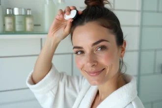 Femme utilisant un dermaroller sur le cuir chevelu pour stimuler la repousse des cheveux