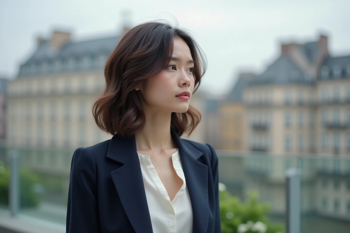 Jeune femme professionnelle sur une terrasse urbaine