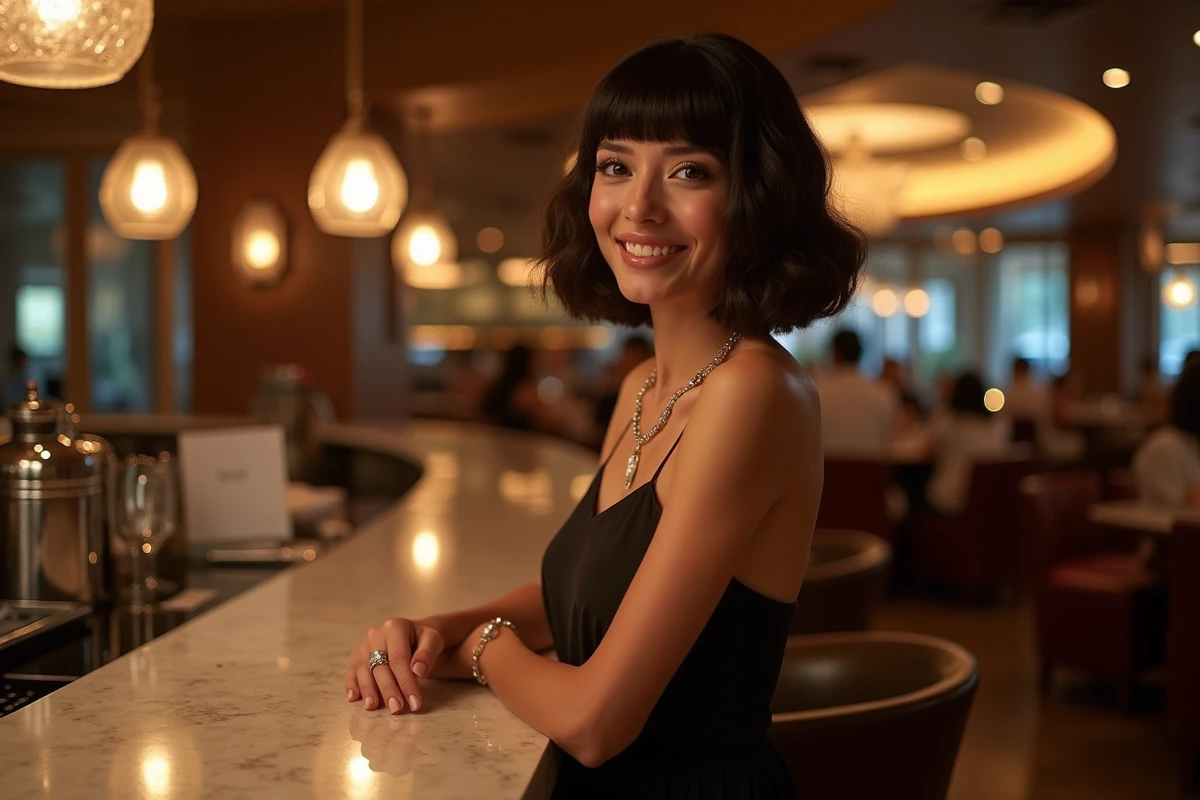 Femme élégante en robe de soirée et bijoux
