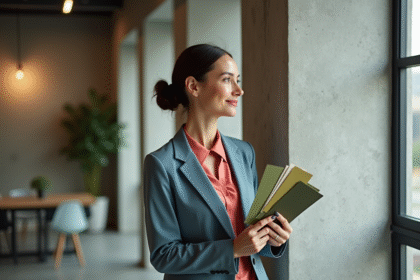 Femme en tailleur moderne regardant des échantillons de couleurs