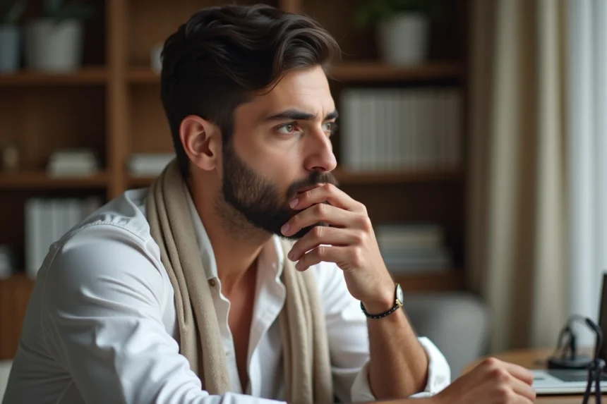 Jeune homme appliquant du khol dans son appartement