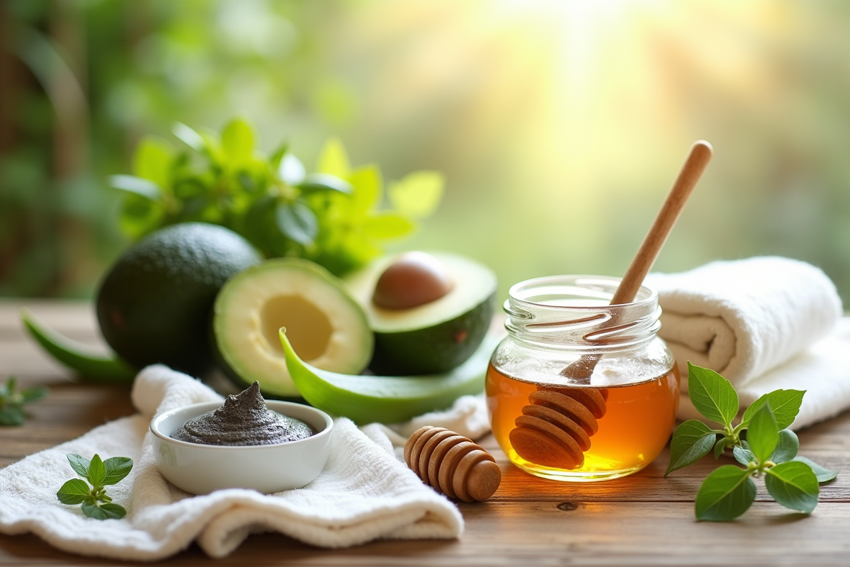 Ingrédients naturels pour soin de la peau sur une table en bois