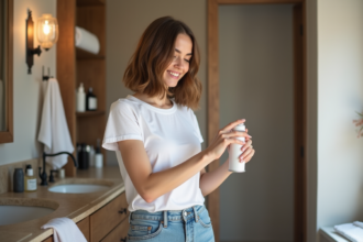 Jeune femme appliquant une couleur temporaire sur ses cheveux