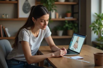 Jeune femme mesure un tatouage sur son bras avec un ruban