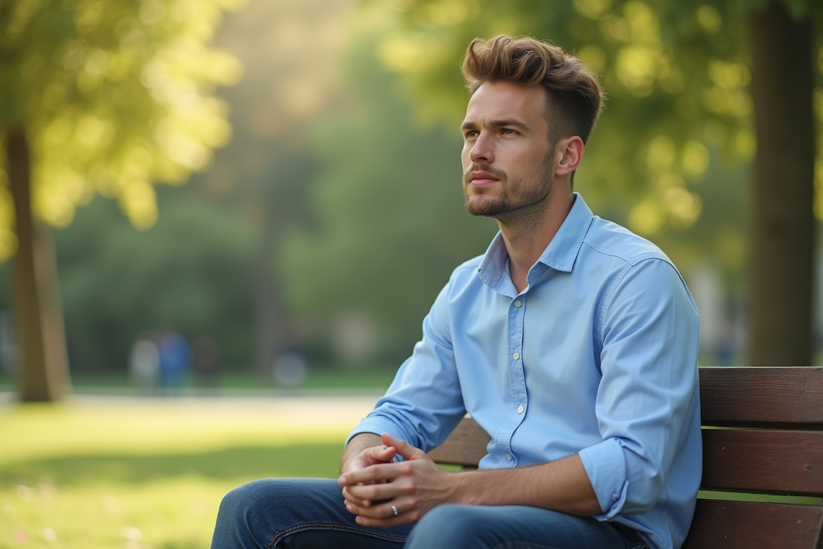 Jeune homme relaxe dans un parc en plein air
