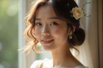 Mariée avec carré ondulé et accessoire floral