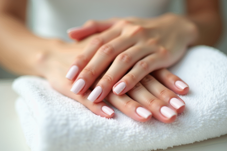 Zoom sur des mains de femme aux ongles vernis brillants