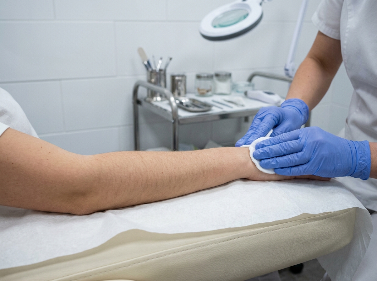 Gros plan sur la préparation de la peau avant une séance d'épilation longue durée en institut