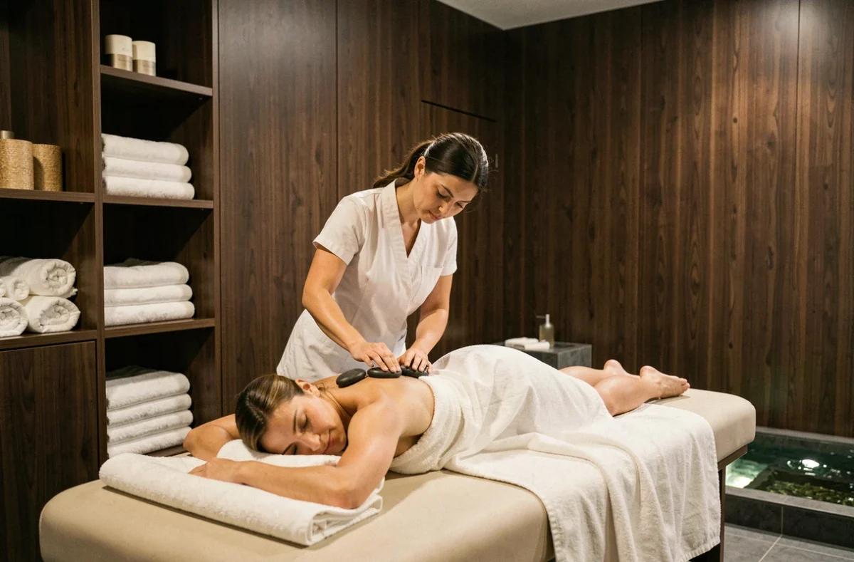 Soin spa avec pierres chaudes dans le cadre raffiné du S Pacium à Lille, atmosphère zen et luxueuse
