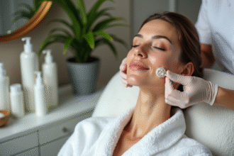 Femme recevant un soin microneedling visage en institut