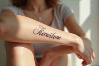 Poignet d'une femme avec tatouage en cursive élégante