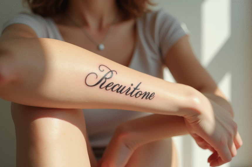 Poignet d'une femme avec tatouage en cursive élégante